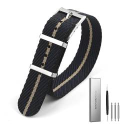 BOLEXA Nylonband, Premium-Sicherheitsgurt-Uhrenarmband, 20 mm, 22 m, Schnellverschluss-Armband, universelle Ersatzuhr (Color : Black-khaki, Size : 20mm) von BOLEXA
