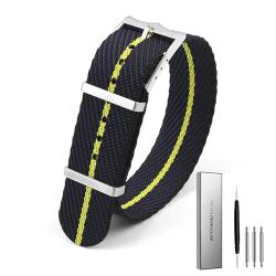 BOLEXA Nylonband, Premium-Sicherheitsgurt-Uhrenarmband, 20 mm, 22 m, Schnellverschluss-Armband, universelle Ersatzuhr (Color : Black-yellow, Size : 20mm) von BOLEXA