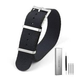BOLEXA Nylonband, Premium-Sicherheitsgurt-Uhrenarmband, 20 mm, 22 m, Schnellverschluss-Armband, universelle Ersatzuhr (Color : Blue black, Size : 20mm) von BOLEXA