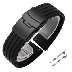 BOLEXA Silikonarmband 18mm 20mm 22mm 24mm Silikon-Uhrenarmband for Männer und Frauen, Sport-Schnellverschluss-Armband, Ersatz-Gummi-Uhrenarmband-Zubehör (Color : Black Black, Size : 20mm) von BOLEXA