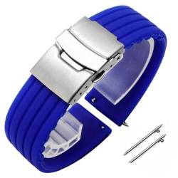 BOLEXA Silikonarmband 18mm 20mm 22mm 24mm Silikon-Uhrenarmband for Männer und Frauen, Sport-Schnellverschluss-Armband, Ersatz-Gummi-Uhrenarmband-Zubehör (Color : Blau, Size : 24mm) von BOLEXA