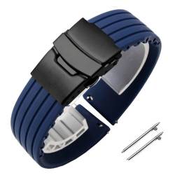 BOLEXA Silikonarmband 18mm 20mm 22mm 24mm Silikon-Uhrenarmband for Männer und Frauen, Sport-Schnellverschluss-Armband, Ersatz-Gummi-Uhrenarmband-Zubehör (Color : Midnight Blue Black, Size : 20mm) von BOLEXA