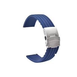 BOLEXA Silikonarmband 18mm 20mm 22mm 24mm Weiches Silikon Uhrenarmband Sport Gummi Ersatzarmband Uhrenarmband Gürtel Sicherheit Metallschnalle Armband (Color : Dark blue, Size : 22mm) von BOLEXA