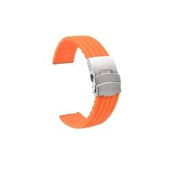 BOLEXA Silikonarmband 18mm 20mm 22mm 24mm Weiches Silikon Uhrenarmband Sport Gummi Ersatzarmband Uhrenarmband Gürtel Sicherheit Metallschnalle Armband (Color : Orange, Size : 18mm) von BOLEXA