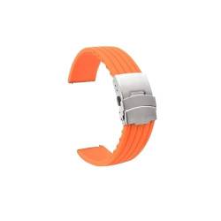 BOLEXA Silikonarmband 18mm 20mm 22mm 24mm Weiches Silikon Uhrenarmband Sport Gummi Ersatzarmband Uhrenarmband Gürtel Sicherheit Metallschnalle Armband (Color : Orange, Size : 20mm) von BOLEXA