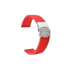 BOLEXA Silikonarmband 18mm 20mm 22mm 24mm Weiches Silikon Uhrenarmband Sport Gummi Ersatzarmband Uhrenarmband Gürtel Sicherheit Metallschnalle Armband (Color : Rot, Size : 20mm) von BOLEXA