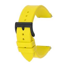 BOLEXA Silikonarmband Schnellverschluss-Silikon-Uhrenarmband, 20 mm, 22 mm, weiches Gummi, Sport-Smartwatch-Armband, Handgelenk-Armband (Color : Yellow black buckle, Size : 20mm) von BOLEXA