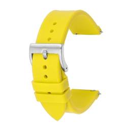BOLEXA Silikonarmband Schnellverschluss-Silikon-Uhrenarmband, 20 mm, 22 mm, weiches Gummi, Sport-Smartwatch-Armband, Handgelenk-Armband (Color : Yellow silver buckle, Size : 22mm) von BOLEXA