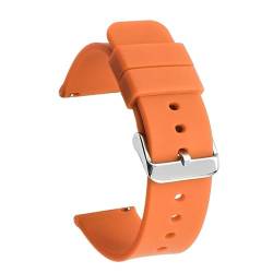BOLEXA Silikonarmband Schnellverschluss-Uhrenarmband for aktive Uhr, 14/16/18/19/20/21/22/24 mm, Gummiband, for Damen und Herren, Ersatzarmband (Color : Orange silver buckle, Size : 18mm) von BOLEXA