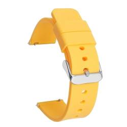 BOLEXA Silikonarmband Schnellverschluss-Uhrenarmband for aktive Uhr, 14/16/18/19/20/21/22/24 mm, Gummiband, for Damen und Herren, Ersatzarmband (Color : Yellow silver buckle, Size : 14mm) von BOLEXA