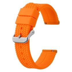 BOLEXA Silikonarmband Silikon-Uhrenarmband, 18 mm, 20 mm, 22 mm, Premium-Uhrenarmbänder for Männer und Frauen, Schnellverschluss-Ersatz (Color : Orange-Silver Buckle, Size : 20mm) von BOLEXA