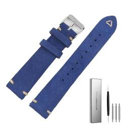 BOLEXA Wildleder-Uhrenarmbänder, handgefertigt for Herren, 18 mm, 20 mm, 22 mm, Leder-Uhrenarmband, Wildleder-Schnellverschluss-Uhrenarmband (Color : Dark blue, Size : 18mm) von BOLEXA