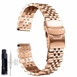 BOLEXA edelstahl uhrenarmband 18 19 20 21 22 23 24 26 28 30 mm breites Edelstahl-Uhrenarmband, luxuriöser, hochwertiger Flachkopf-Universalgürtel in großer Größe (Color : Rose gold, Size : 24mm) von BOLEXA