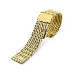 BOLEXA edelstahl uhrenarmband Edelstahl-Uhrenarmband, 18 mm, 20 mm, 22 mm, universelles Edelstahl-Mesh-Armband, Faltschließe, Silber, Schwarz, Roségold, Gürtel (Color : Gold, Size : 20mm) von BOLEXA