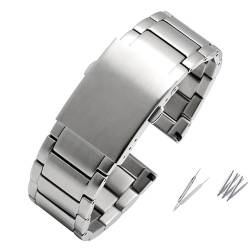 BOLEXA edelstahl uhrenarmband Edelstahl-Uhrenarmband Herren-Metallarmband 24 mm 26 mm 28 mm 30 mm Armband Schnellverschluss-Uhrenarmband (Color : Silver, Size : 24mm) von BOLEXA