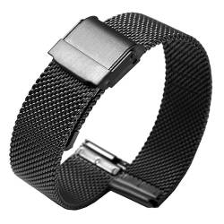 BOLEXA edelstahl uhrenarmband Edelstahl Universal Armband 14mm 16mm 18mm 20mm 22mm Mesh Gürtel Metall Edelstahl Armband Männer frauen Armband (Color : Schwarz, Size : 13mm) von BOLEXA