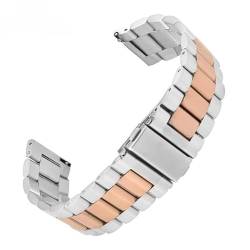 BOLEXA edelstahl uhrenarmband Edelstahlarmband 18/20/22/24 mm Faltschließe Schnellverschluss Herren Damen Metall Ersatzband for Smartwatch (Color : Silver rose gold, Size : 24mm) von BOLEXA