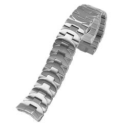 BOLEXA edelstahl uhrenarmband Edelstahlbandband 24 mm Herrenuhren Luxuriöses schwarzes Armband Edelstahl-Schmetterlingsschnallenarmband (Color : Silver, Size : 24mm) von BOLEXA