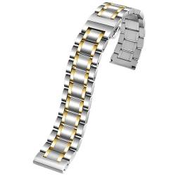 BOLEXA edelstahl uhrenarmband Gebogenes Edelstahl-Armbandarmband, 16 mm, 17 mm, 18 mm, 19 mm, 20 mm, 21 mm, 22 mm, 23 mm, 24 mm, for Herren-Uhrenarmband (Color : Silver-gold, Size : 16mm) von BOLEXA