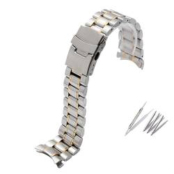 BOLEXA edelstahl uhrenarmband Staniless Steel Armband Arc 18mm 20mm 22mm 24mm Schnellverschluss-Armband for Herrenarmband (Color : Gold silverB, Size : 18mm) von BOLEXA