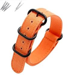 BOLEXA nato strap Atmungsaktives Canvas-Uhrenarmband-Zubehör, Uhrenarmband, universelles Nylon-Armband for Herren, 20 mm, 22 mm, 24 mm Nylon Uhrenarmbänder (Color : A-orange-black, Size : 18mm) von BOLEXA
