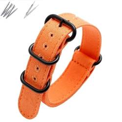 BOLEXA nato strap Atmungsaktives Canvas-Uhrenarmband-Zubehör, Uhrenarmband, universelles Nylon-Armband for Herren, 20 mm, 22 mm, 24 mm Nylon Uhrenarmbänder (Color : A-orange-black, Size : 20mm) von BOLEXA