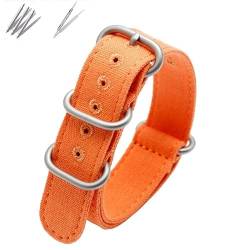 BOLEXA nato strap Atmungsaktives Canvas-Uhrenarmband-Zubehör, Uhrenarmband, universelles Nylon-Armband for Herren, 20 mm, 22 mm, 24 mm Nylon Uhrenarmbänder (Color : A-orange-silver, Size : 18mm) von BOLEXA