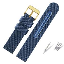 BOLEXA nato strap Gewebtes Nylon-Uhrenarmband, Canvas-Uhrenarmband, 18 mm, 20 mm, 22 mm, 24 mm, for Herren und Damen, Ersatz-Uhrenarmband Nylon Uhrenarmbänder (Color : Blue-gold, Size : 18mm) von BOLEXA