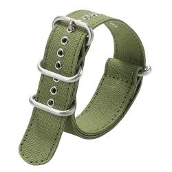 BOLEXA nato strap Leinwand Nylon Dickes Uhrenarmband Smartwatches Edelstahl Dornschließe Handgelenkbänder 18/20/22/24mm Armband Armband Nylon Uhrenarmbänder (Color : Army green-silver, Size : 18mm) von BOLEXA