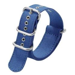 BOLEXA nato strap Leinwand Nylon Dickes Uhrenarmband Smartwatches Edelstahl Dornschließe Handgelenkbänder 18/20/22/24mm Armband Armband Nylon Uhrenarmbänder (Color : Blue-silver, Size : 18mm) von BOLEXA