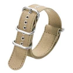 BOLEXA nato strap Leinwand Nylon Dickes Uhrenarmband Smartwatches Edelstahl Dornschließe Handgelenkbänder 18/20/22/24mm Armband Armband Nylon Uhrenarmbänder (Color : Khaki-silver, Size : 22mm) von BOLEXA