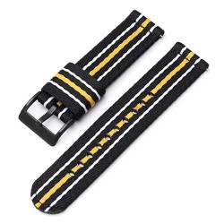 BOLEXA nato strap Nylonband Ersetzen Sie das Band 20mm 22mm Universal-Armbandbänder Schnellverschluss-Armbandzubehör Gürtel Nylon Uhrenarmbänder (Color : Black yellow-black, Size : 20mm) von BOLEXA