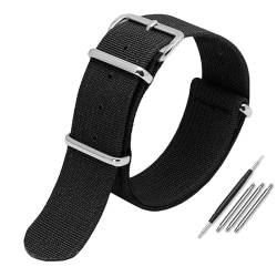 BOLEXA nato strap Schweißfestes Sport-Nylon-Armband for Herren, Canvas-Armband, Zubehör, 22-mm-Armband, Ersatz-Uhrenarmband Nylon Uhrenarmbänder (Color : Black-silver, Size : 22mm) von BOLEXA