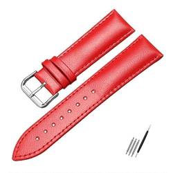BOLEXA uhr Lederarmband 12/13/14/15/16/17/18/19/20/22/23/24 mm Echtleder-Uhrenarmband for Smartwatch-Band, Ersatz-Armband for Herren und Damen (Color : Red-A, Size : 14mm) von BOLEXA
