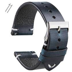 BOLEXA uhr Lederarmband 18mm 20mm 22mm Vintage Öl Wachs Leder Uhrenarmband Zubehör Ersatzarmband Schnellverschluss Handgelenkband for Männer Frauen Gürtel (Color : Blau, Size : 22mm) von BOLEXA