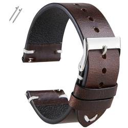 BOLEXA uhr Lederarmband 18mm 20mm 22mm Vintage Öl Wachs Leder Uhrenarmband Zubehör Ersatzarmband Schnellverschluss Handgelenkband for Männer Frauen Gürtel (Color : Dark Brown, Size : 20mm) von BOLEXA