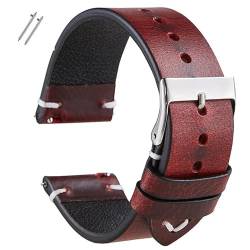 BOLEXA uhr Lederarmband 18mm 20mm 22mm Vintage Öl Wachs Leder Uhrenarmband Zubehör Ersatzarmband Schnellverschluss Handgelenkband for Männer Frauen Gürtel (Color : Rot, Size : 20mm) von BOLEXA