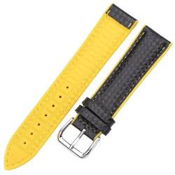 BOLEXA uhr Lederarmband Leder + Gummi Uhrenarmbänder Damen Herren Ersatzarmband 18 20 22 mm Schnellverschluss-Uhrenarmband mit Dornschließe (Color : Yellow, Size : 20mm) von BOLEXA