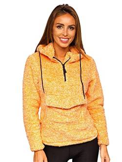 BOLF Damen Fleece Sweatshirt Pullover Vlies Sweater Teddy Hoodies Pulli Reißverschluss Langarmshirt Longsleeve Freizeit Sport Fitness Outdoor Basic Casual Style HH008 Orange-Neon XL [A1A] von BOLF