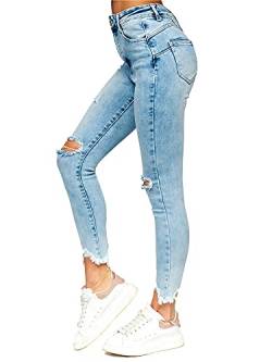BOLF Damen Jeanshose High Waist Jeans Push Up Jeanspants Sweatpants Used Look Denim L82-5 Blau L [F6F] von BOLF
