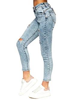 BOLF Damen Jeanshose High Waist Jeans Push Up Jeanspants Sweatpants Used Look Denim TR5819 Blau S [F6F] von BOLF