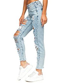 BOLF Damen Jeanshose Jeans Used Look Jeanspants Destroyed Denim Style Regular Fit Narrow Leg Freizeit Casual Style JK8602 Blau XL [F6F] von BOLF