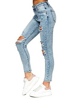 BOLF Damen Jeanshose Jeans Used Look Jeanspants Destroyed Denim Style Regular Fit Narrow Leg Freizeit Casual Style Y882-3 Blau S [F6F] von BOLF