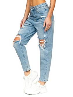 BOLF Damen Jeanshose Jeans Used Look Mom Jeanspants Boyfriend Cut Destroyed Denim Style Regular Fit Freizeit Casual Style WL2101 Blau S [F6F] von BOLF