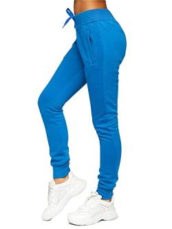 BOLF Damen Jogginghose Basic Sporthose Baumwolle Sweatpants Jogger Frauen Trainingshose Sweathose Jogging Freizeithose Laufhosen High Waist Fitness Yoga Slim Fit CK-01B Blau XL [F6F] von BOLF