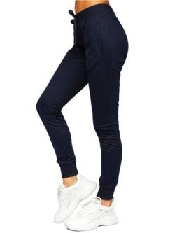 BOLF Damen Jogginghose Basic Sporthose Baumwolle Sweatpants Jogger Frauen Trainingshose Sweathose Jogging Freizeithose Laufhosen High Waist Fitness Yoga Slim Fit CK-01B Dunkelblau S [F6F] von BOLF