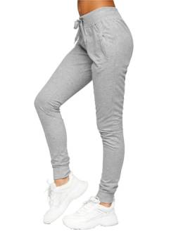 BOLF Damen Jogginghose Basic Sporthose Baumwolle Sweatpants Jogger Frauen Trainingshose Sweathose Jogging Freizeithose Laufhosen High Waist Fitness Yoga Slim Fit CK-01B Grau L [F6F] von BOLF