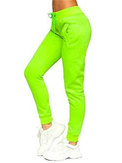 BOLF Damen Jogginghose Basic Sporthose Baumwolle Sweatpants Jogger Frauen Trainingshose Sweathose Jogging Freizeithose Laufhosen High Waist Fitness Yoga Slim Fit CK-01B Grün-Neon L [F6F] von BOLF