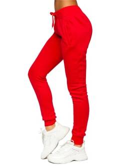 BOLF Damen Jogginghose Basic Sporthose Baumwolle Sweatpants Jogger Frauen Trainingshose Sweathose Jogging Freizeithose Laufhosen High Waist Fitness Yoga Slim Fit CK-01B Rot M [F6F] von BOLF