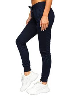 BOLF Damen Jogginghose Sporthose Freizeithose Trainingshose Sweathose Yogahose Sweatpants Baumwolle Hose Fitness Workout Basic Elastic J.Style CK-01 Dunkelblau L [F6F] von BOLF